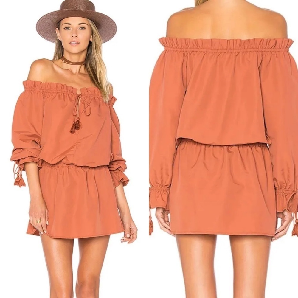 Tularosa Size XS Revolve Cowgirl Falon Dress in Terracotta Off Shoulder